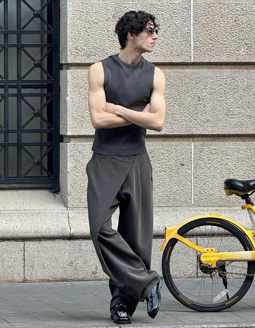 Pantalón tailoring cintura cruzada-Gris oscuro