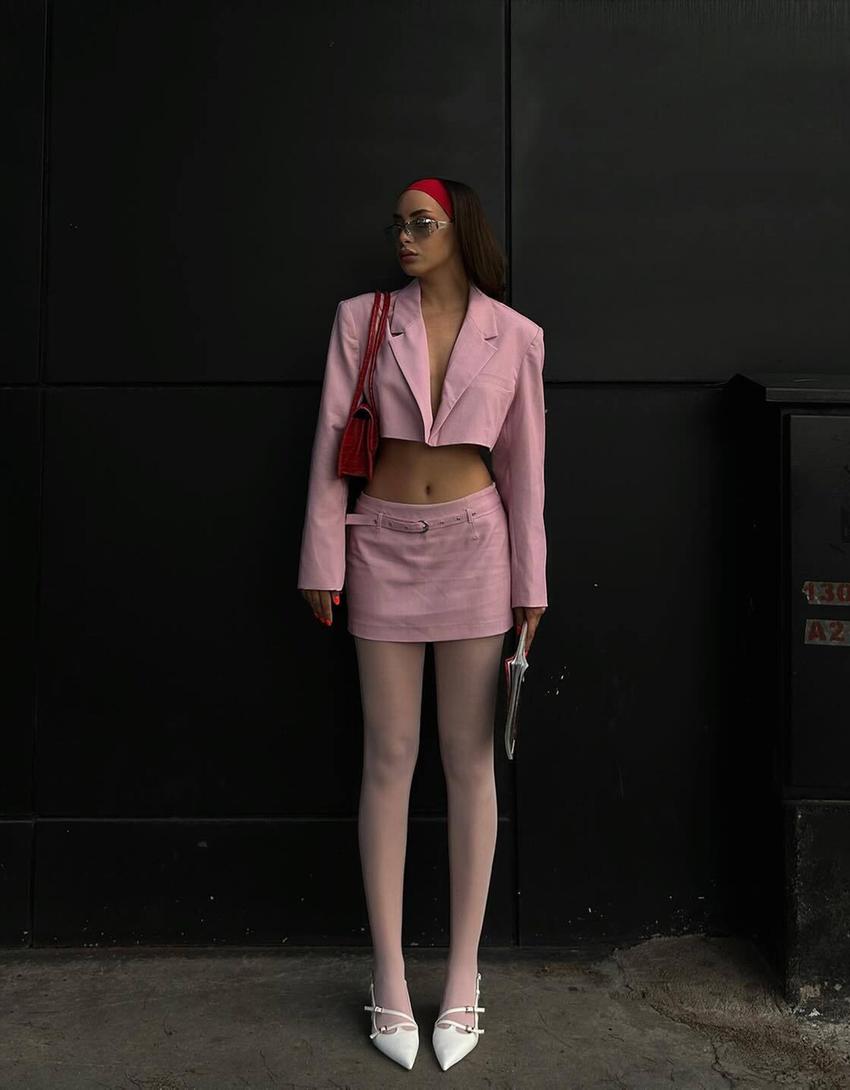 Mini skirt and blazer set-Pink
