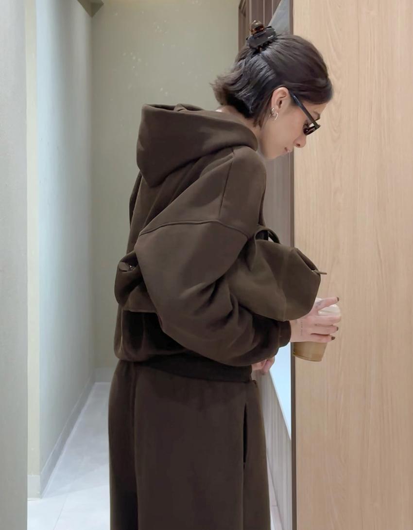 Sweat zippé oversize à capuche-Marron