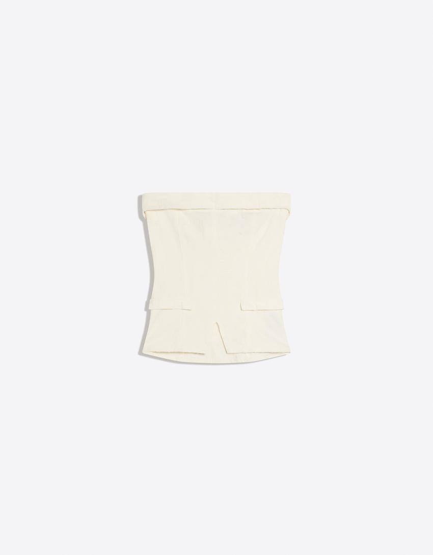 Denim bandeau top-Kirli beyaz