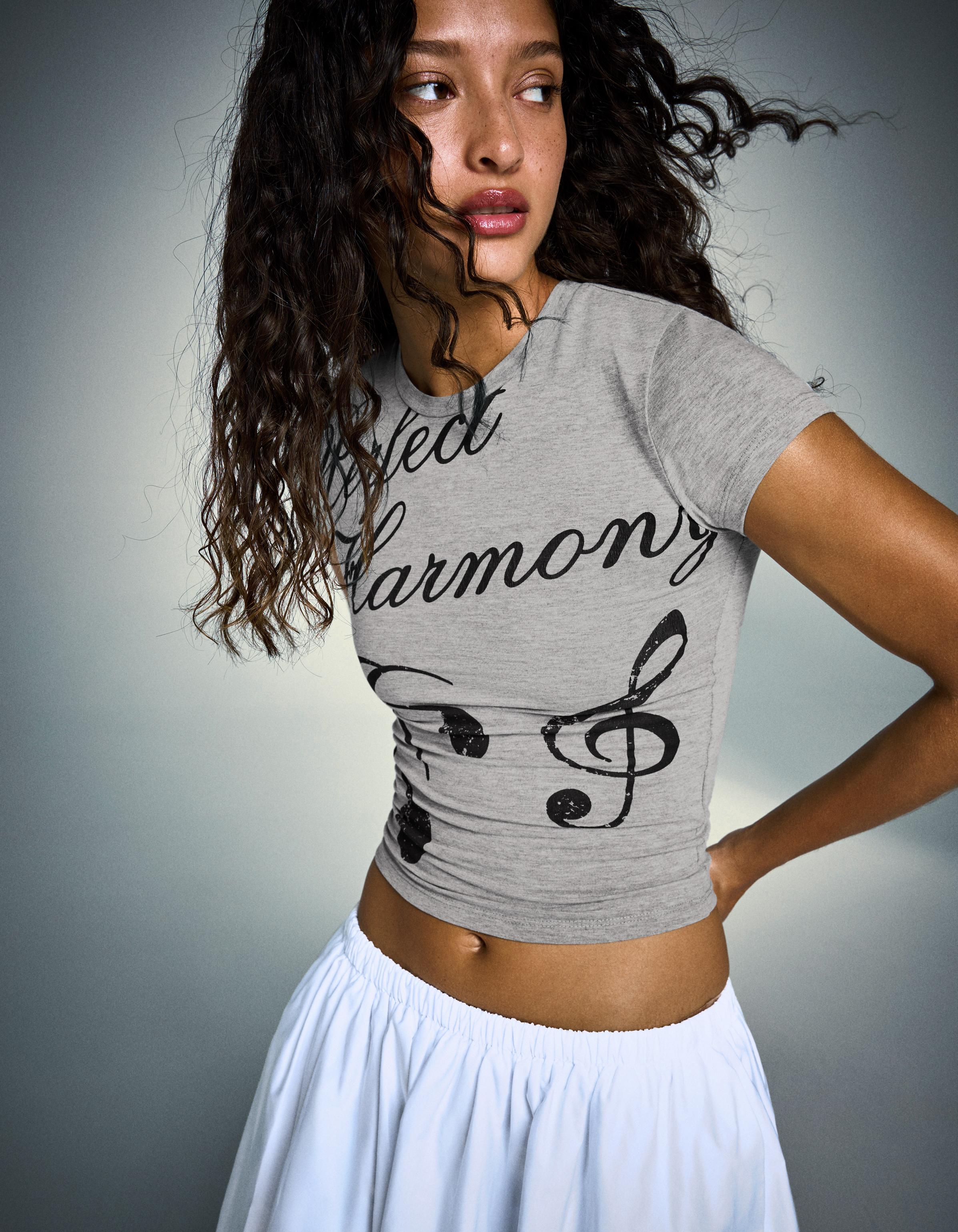 Camiseta Manga Corta Print Mujer M Gris