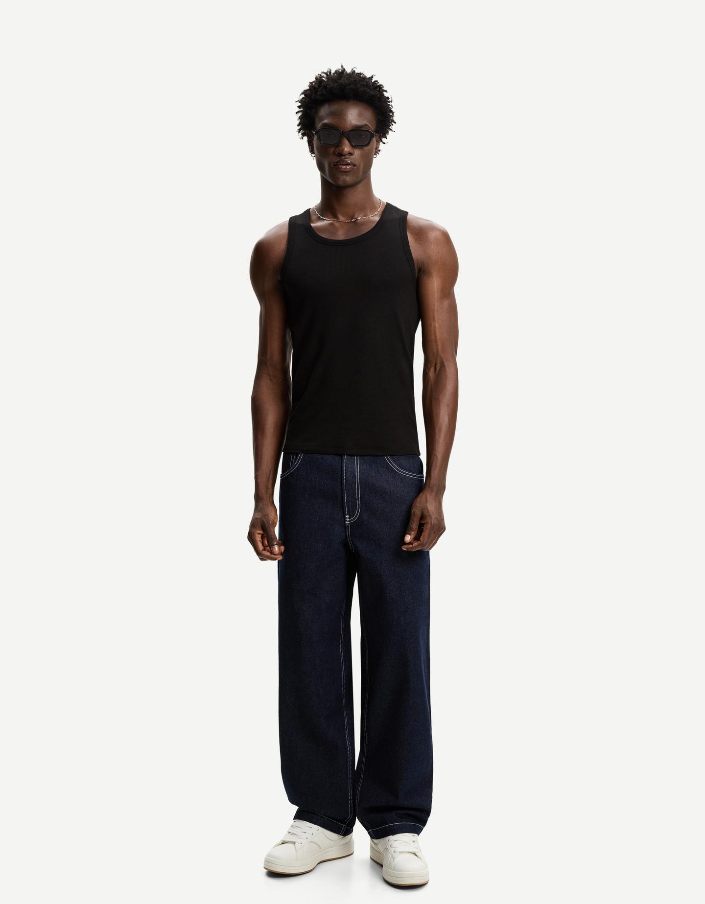 Bershka jeansy o kroju super baggy granatowy