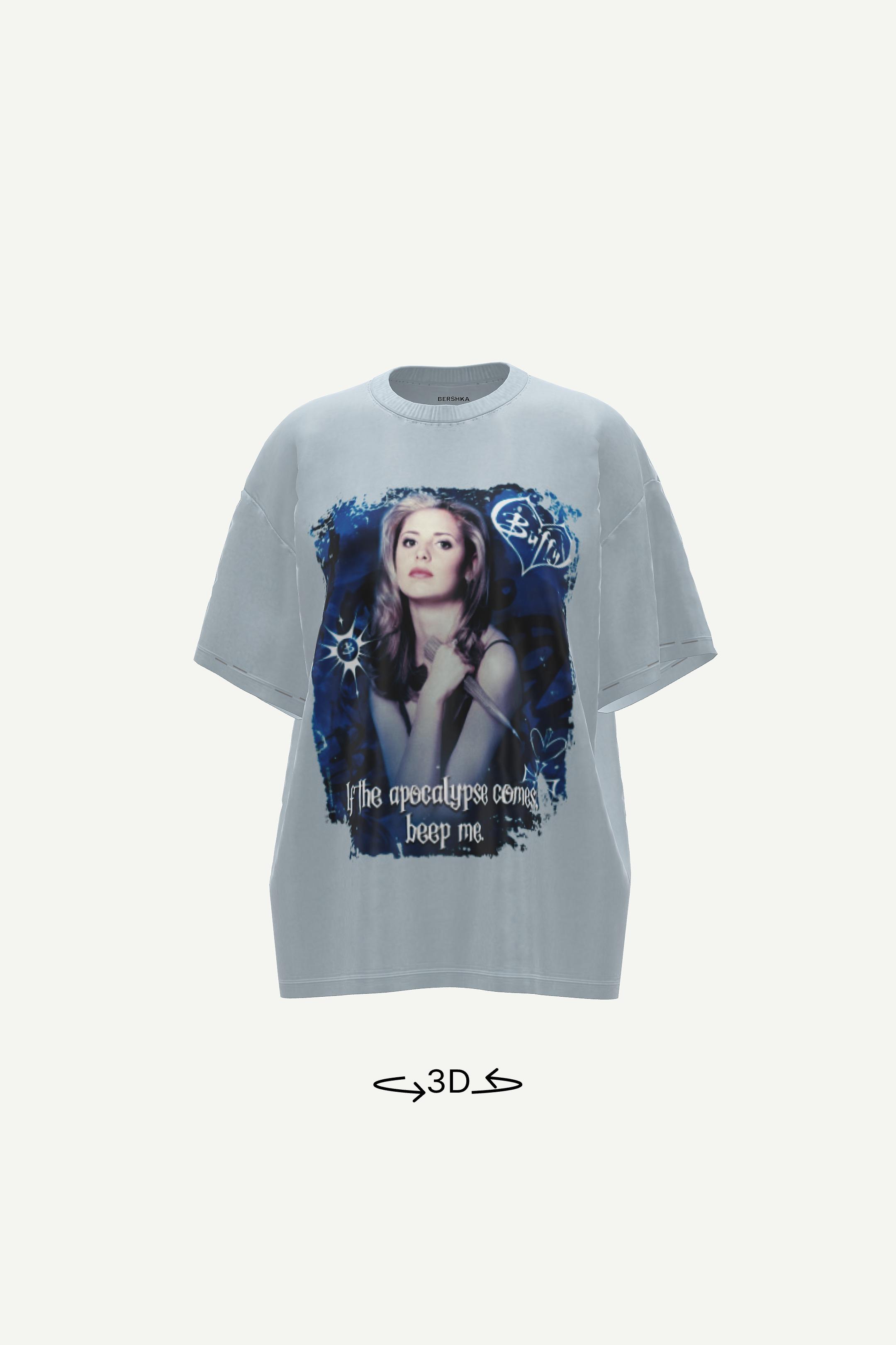 Samarreta Buffy the Vampire Slayer màniga curta-Blau rentat-0