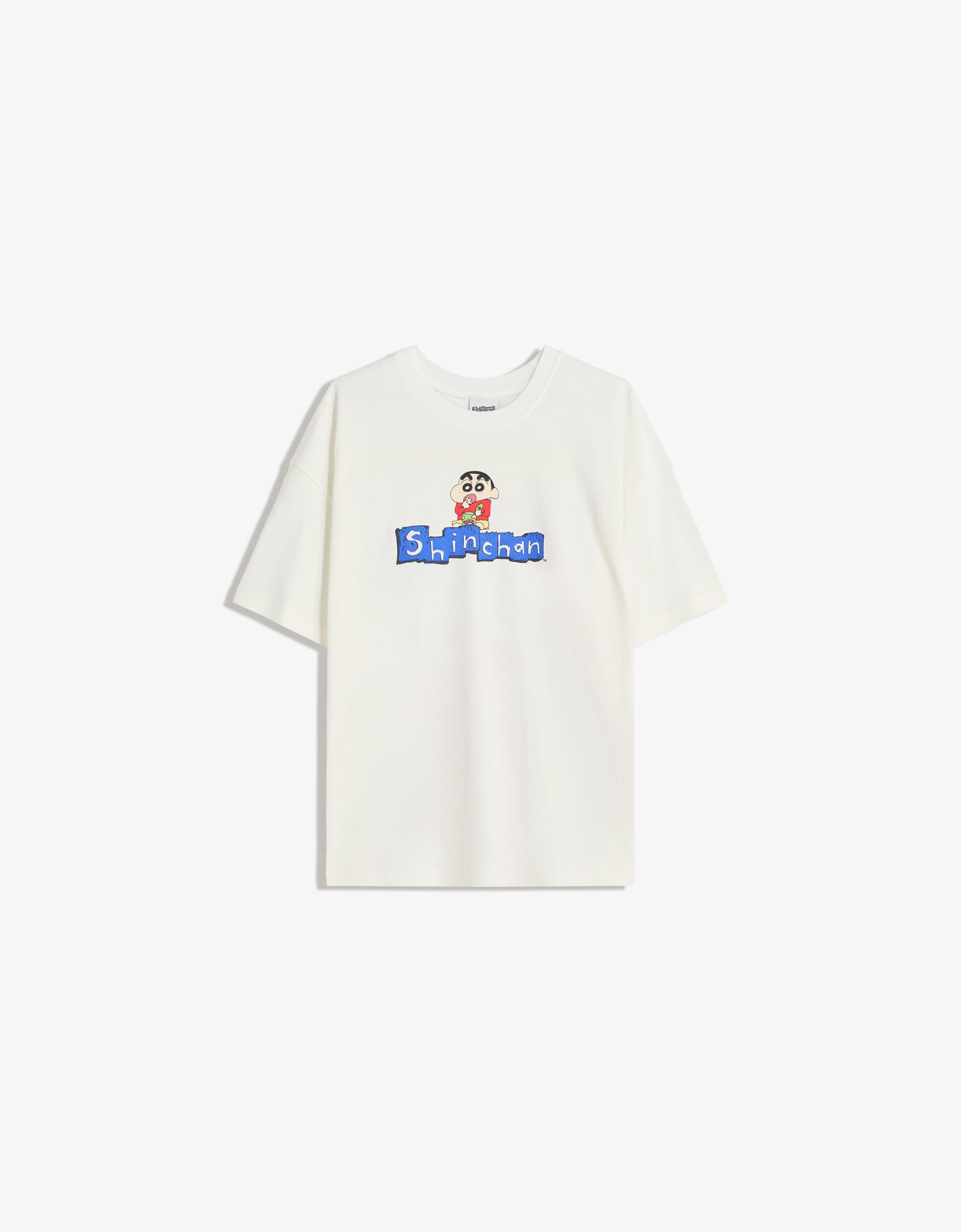 Bershka Oversize-T-Shirt Mit Kurzen Ärmeln Und Shin Chan Print Damen M Grbrochenes Weiss