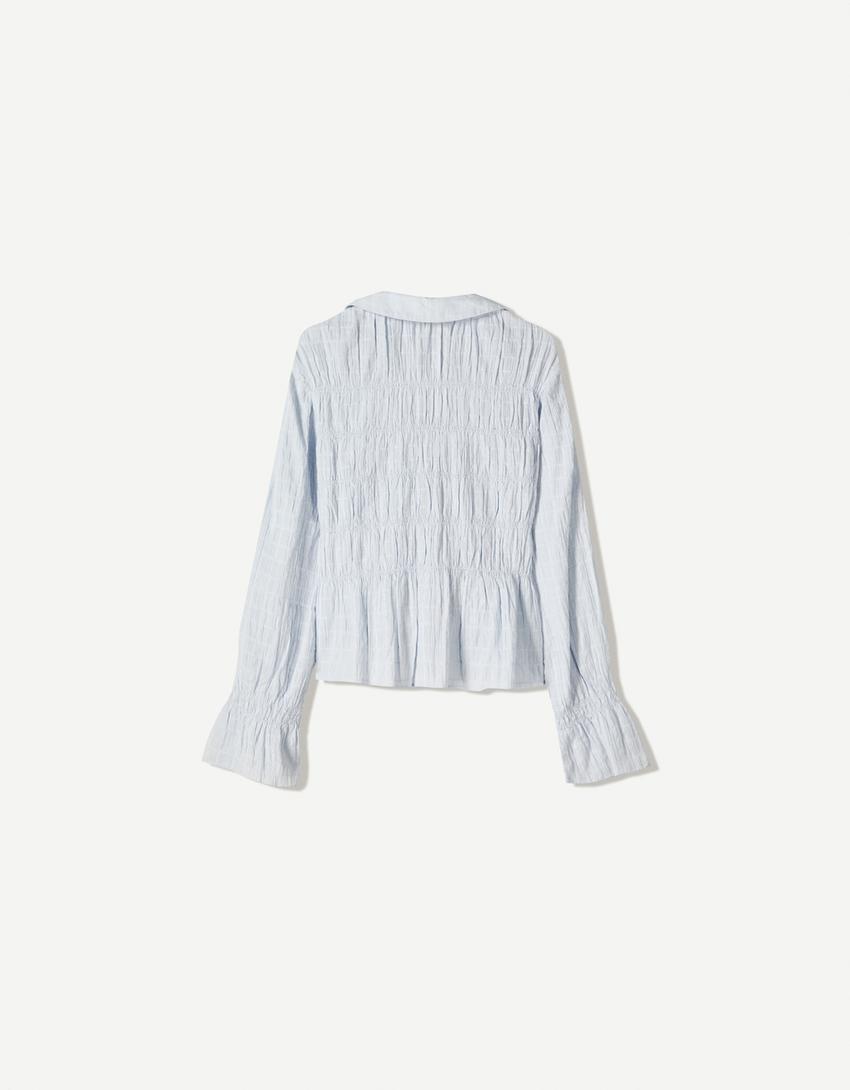 Rustieke blouse met plooi-Lichtblauw
