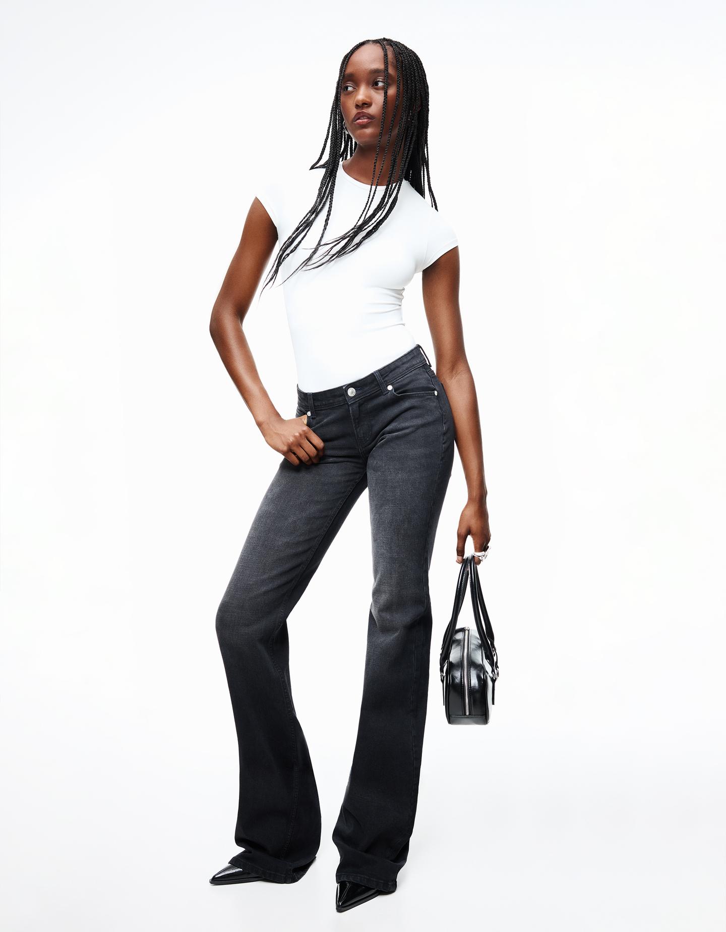 Bershka jeansy bootcut low waist szary