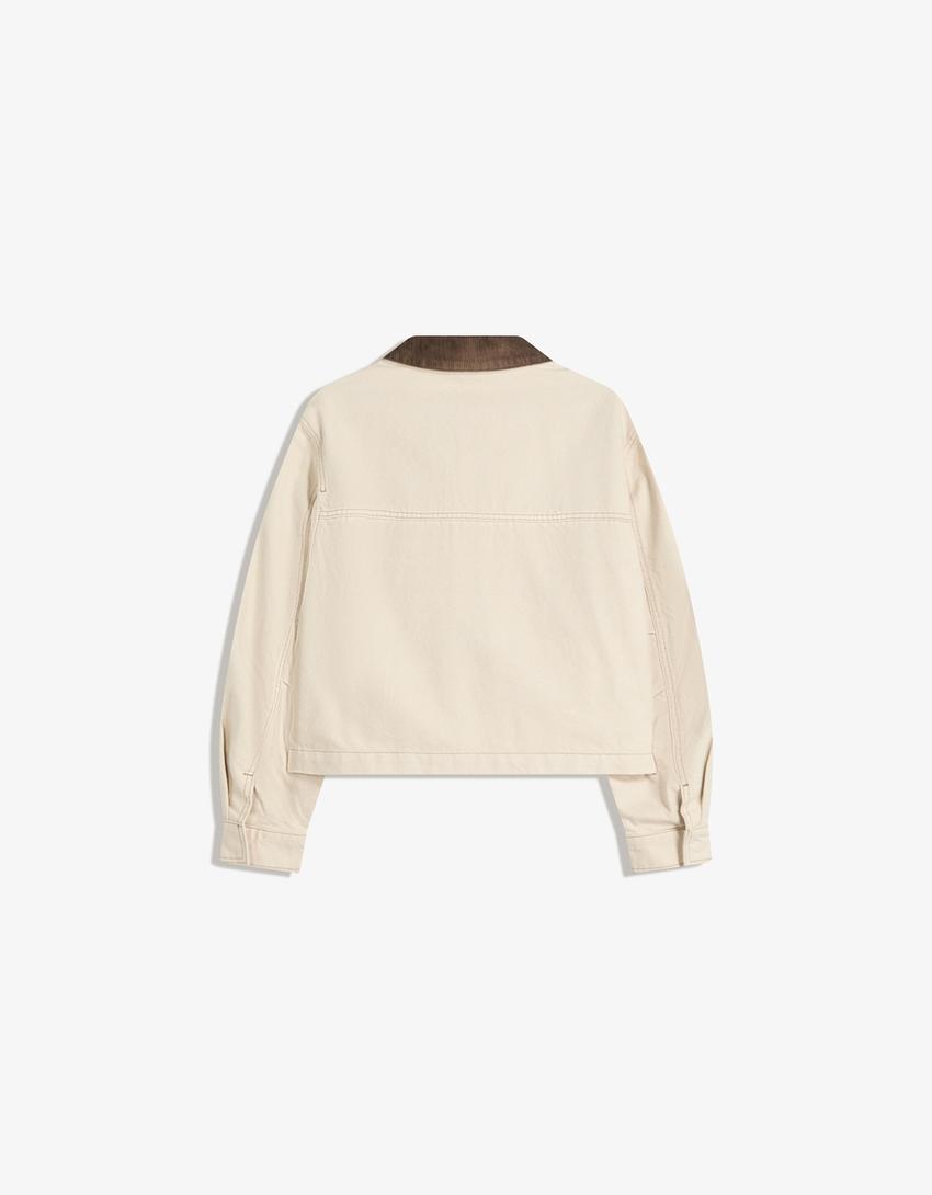 Jacket with corduroy collar-Camel-4