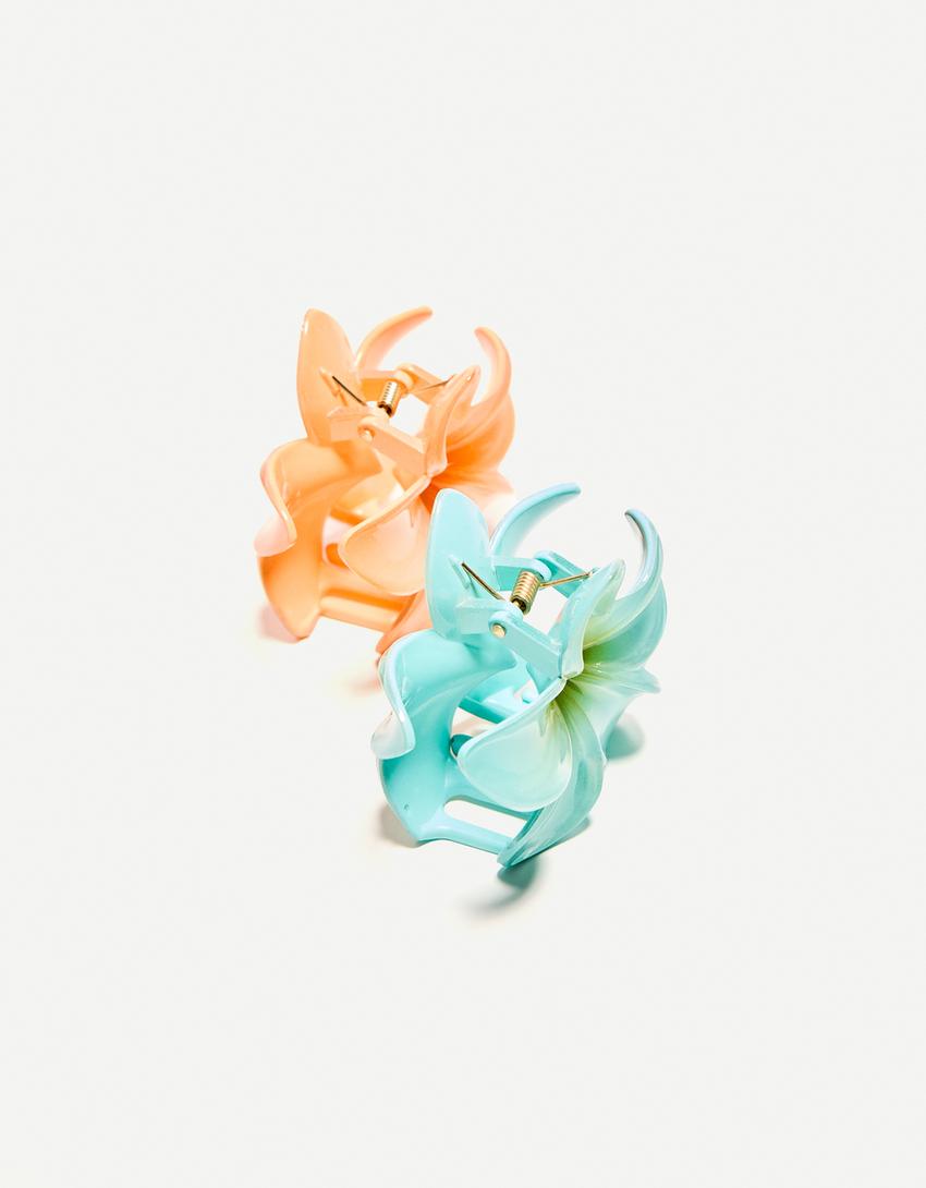 Lot 2 pinces fleur-Orange