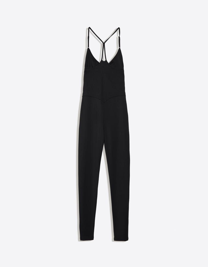 Breathable & Quick-Dry technical fabric jumpsuit with straps-Black