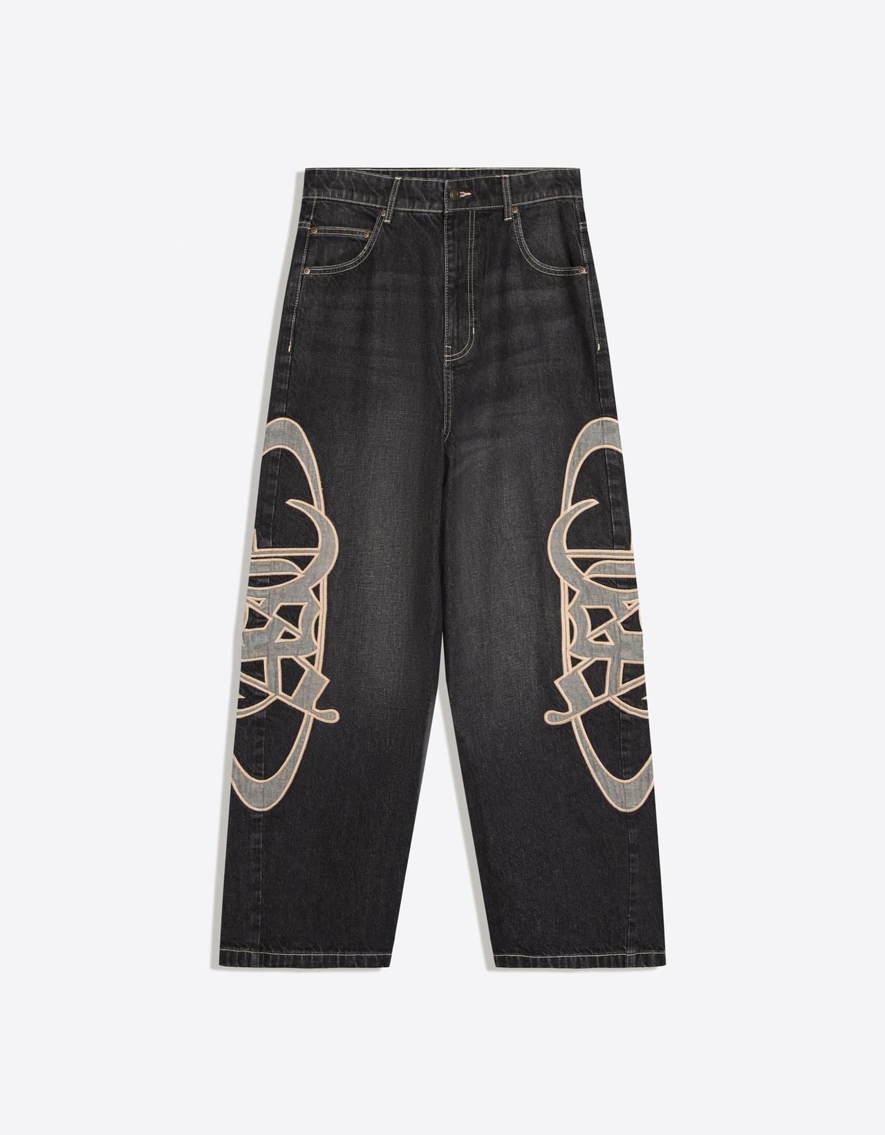 Super baggy jeans with side patches — Black