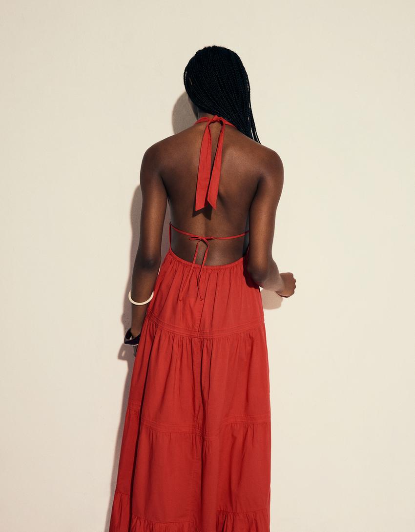 Halterneck midi dress-Red