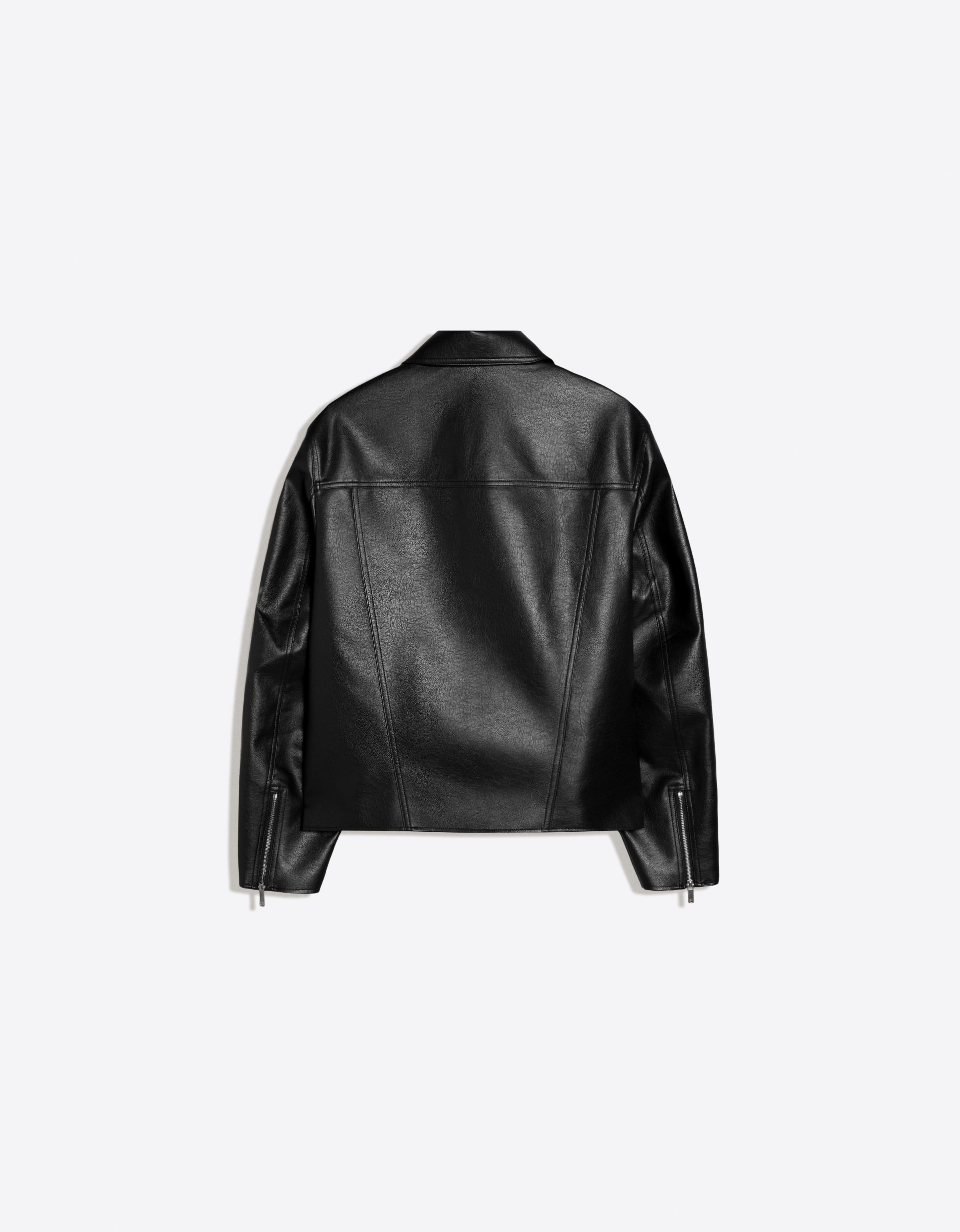 Boxy leather effect jacket — Black