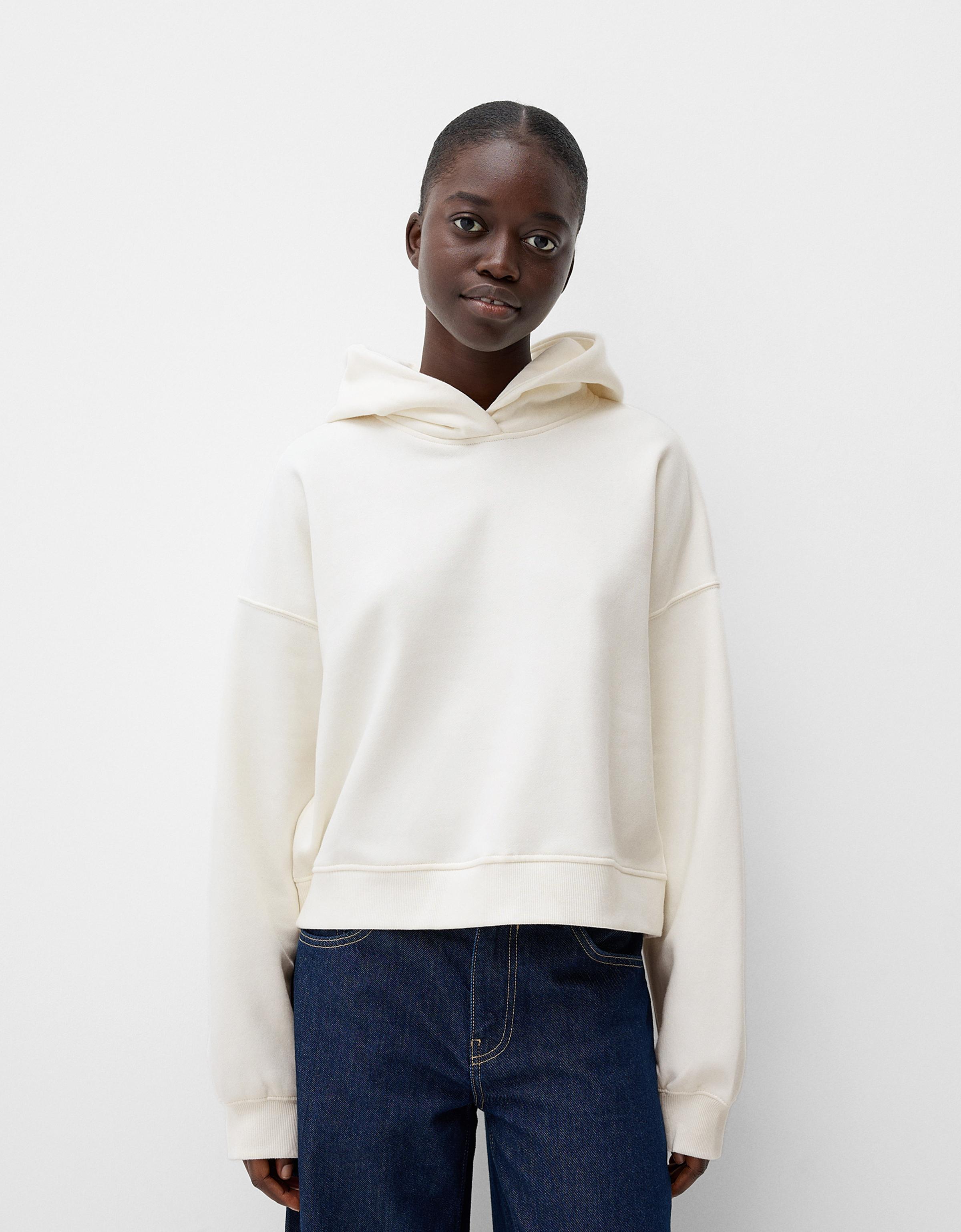 Bershka Hoodie Aus Plüsch Damen Xl Grbrochenes Weiss