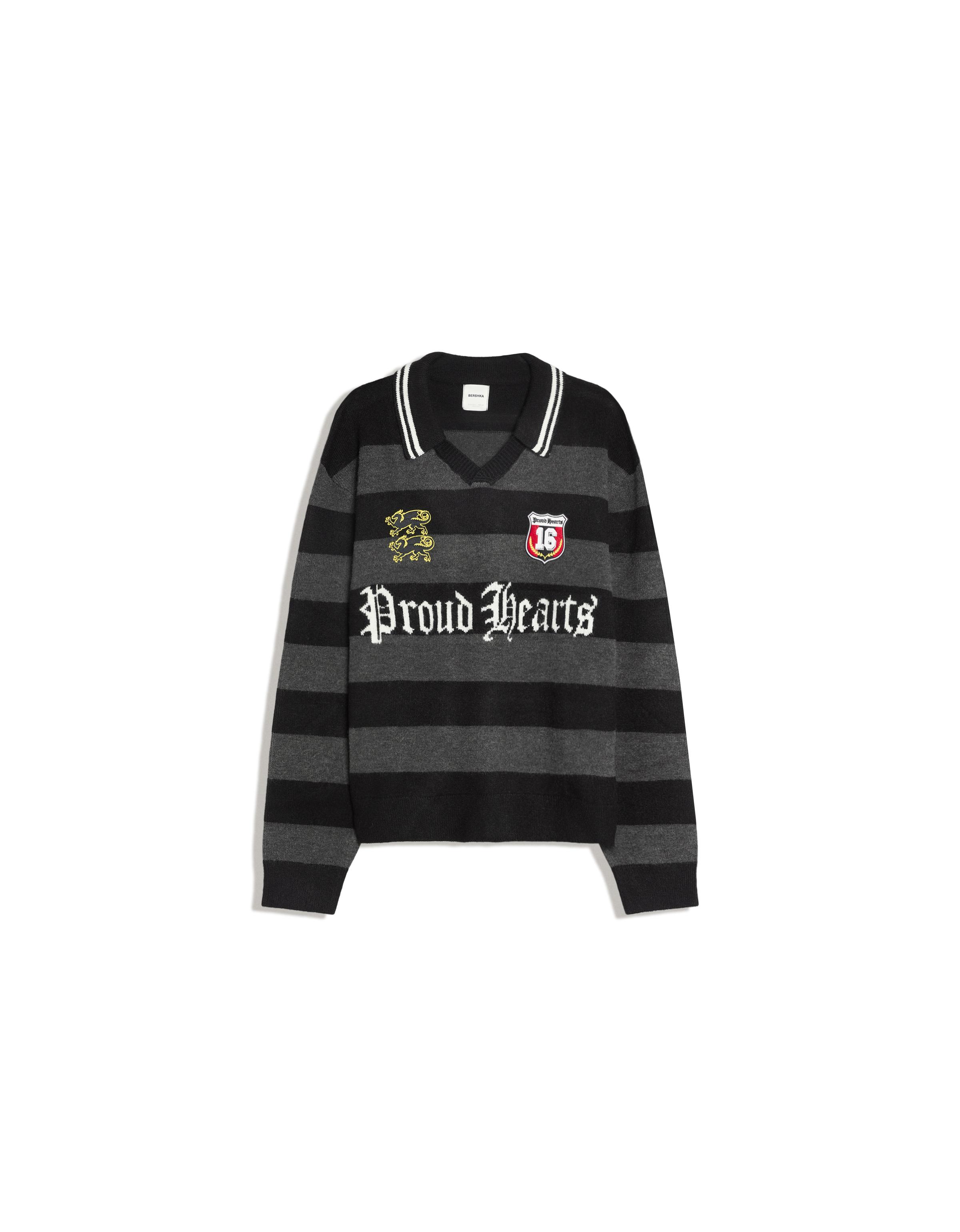 Patched polo collar jumper — Dark grey