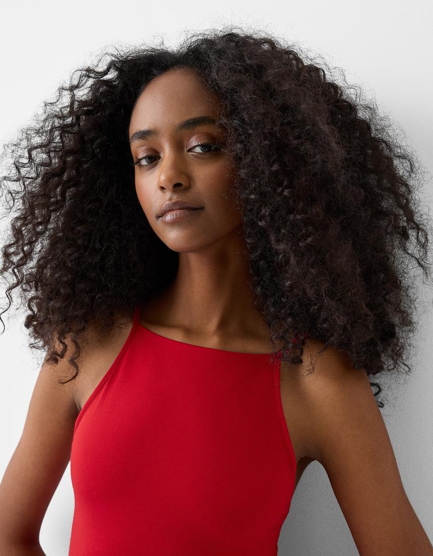 Mini-robe col ras du cou-Rouge-5