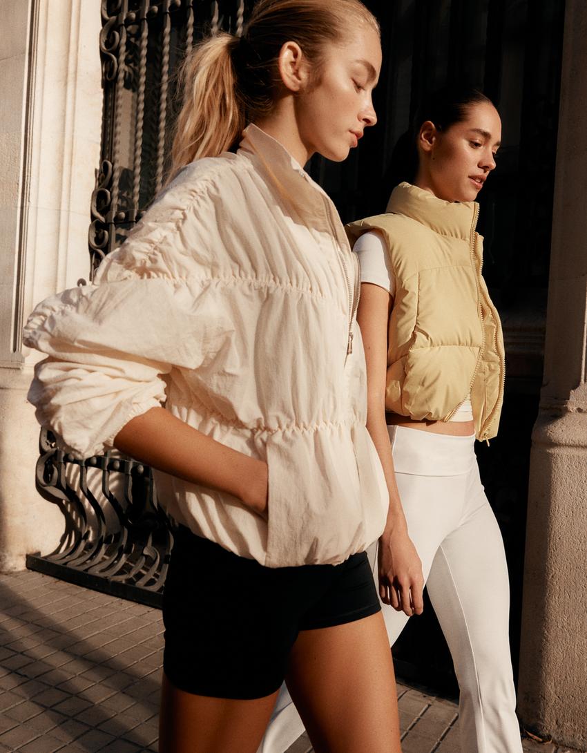 Ruched technical jacket-Cream