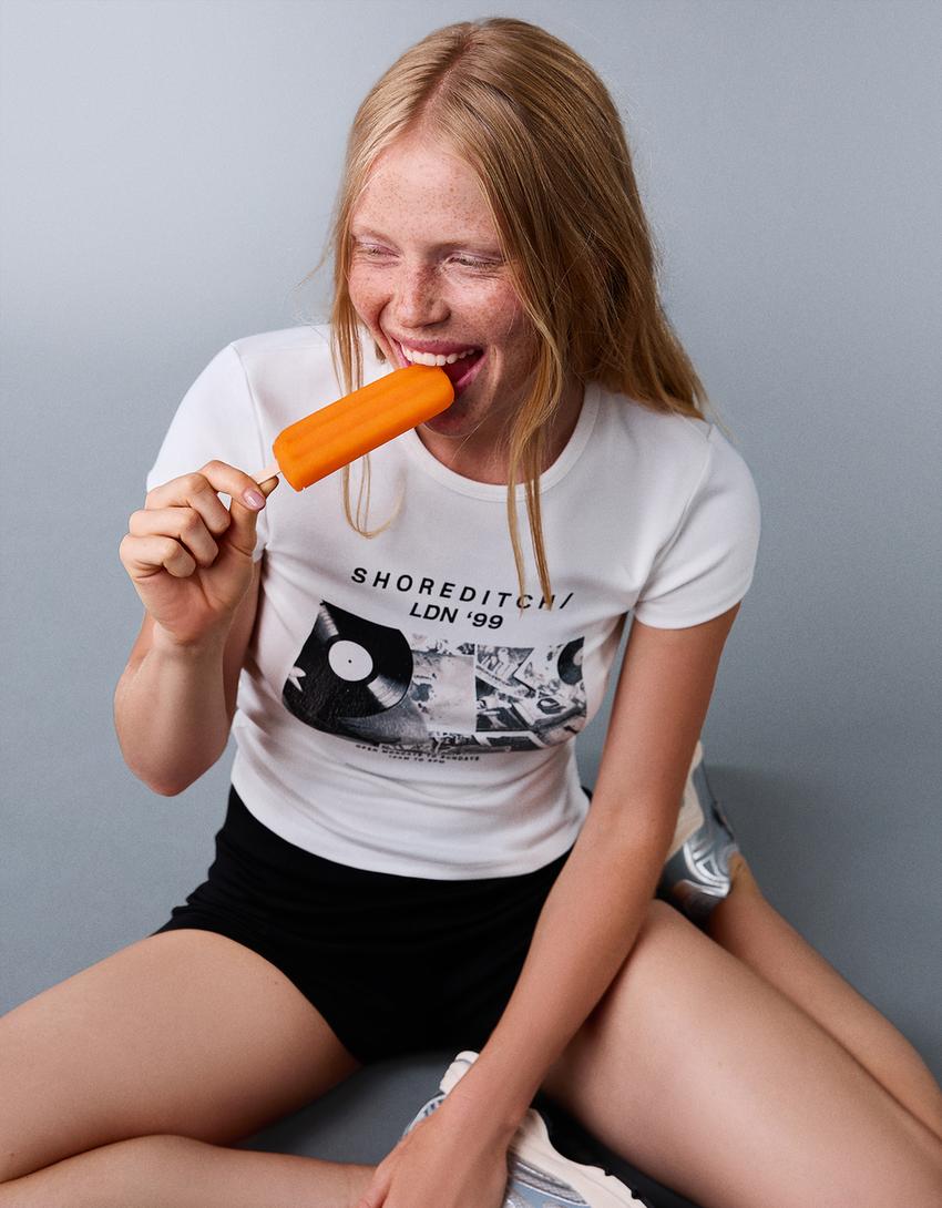 T-shirt manches courtes imprimé-Blanc