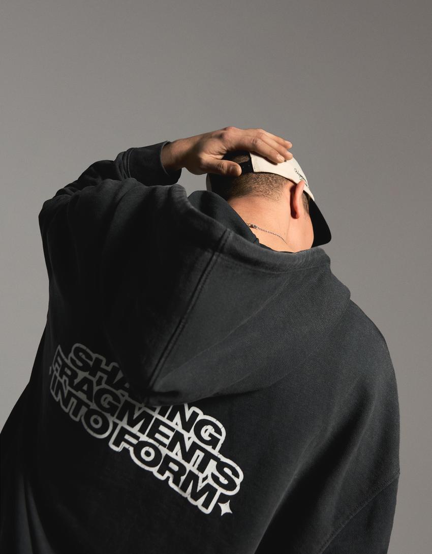 Boxy zip-up print sweatshirt-Grey