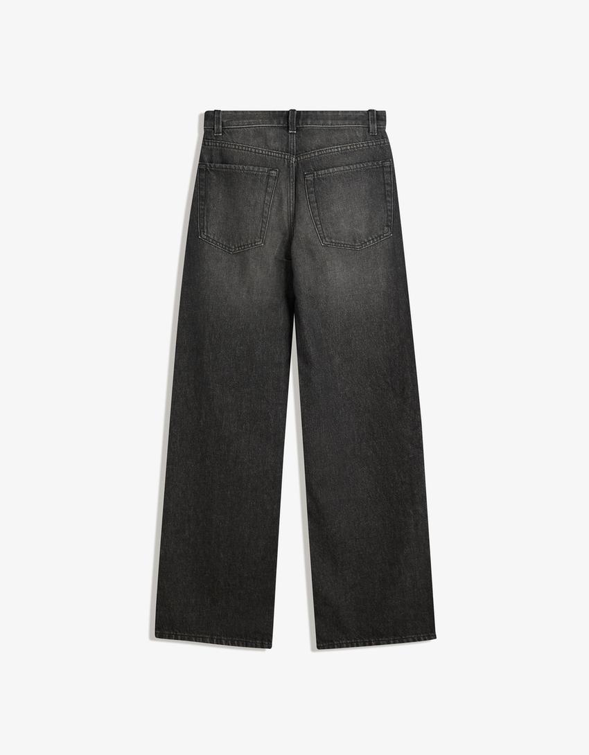 Blugi wide leg straight-Negru-4