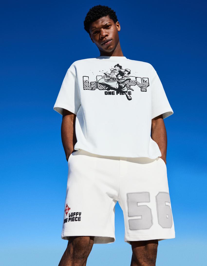 One Piece sweatshirt print Bermuda shorts-Off white