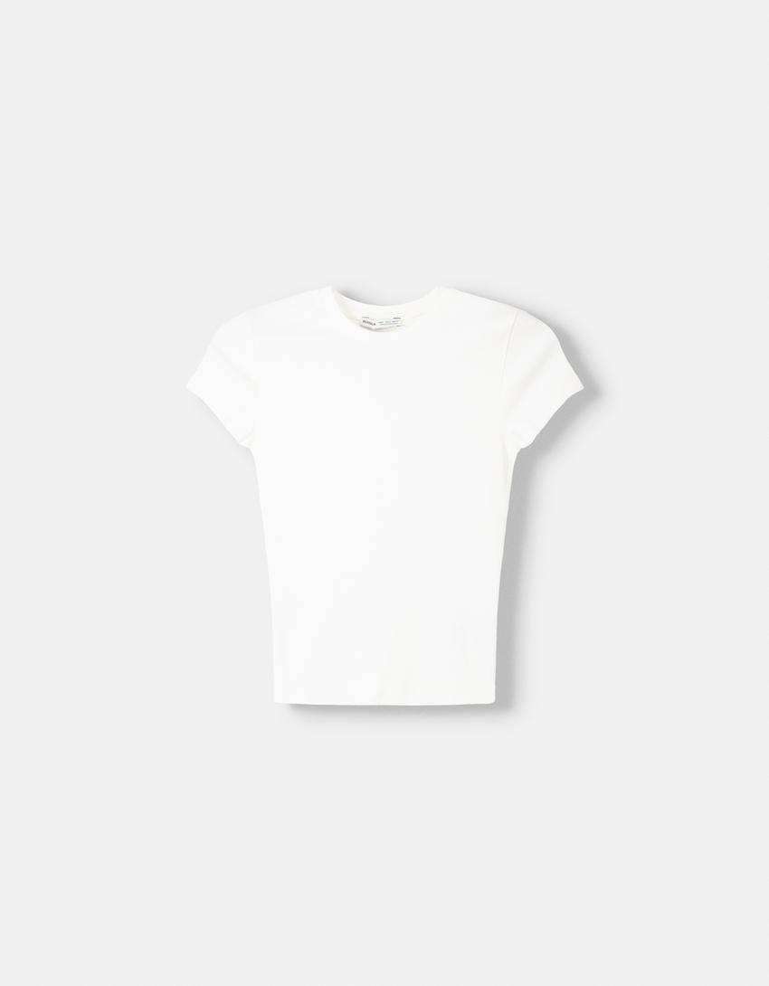 Kortärmad t-shirt med rund krage-Benvit