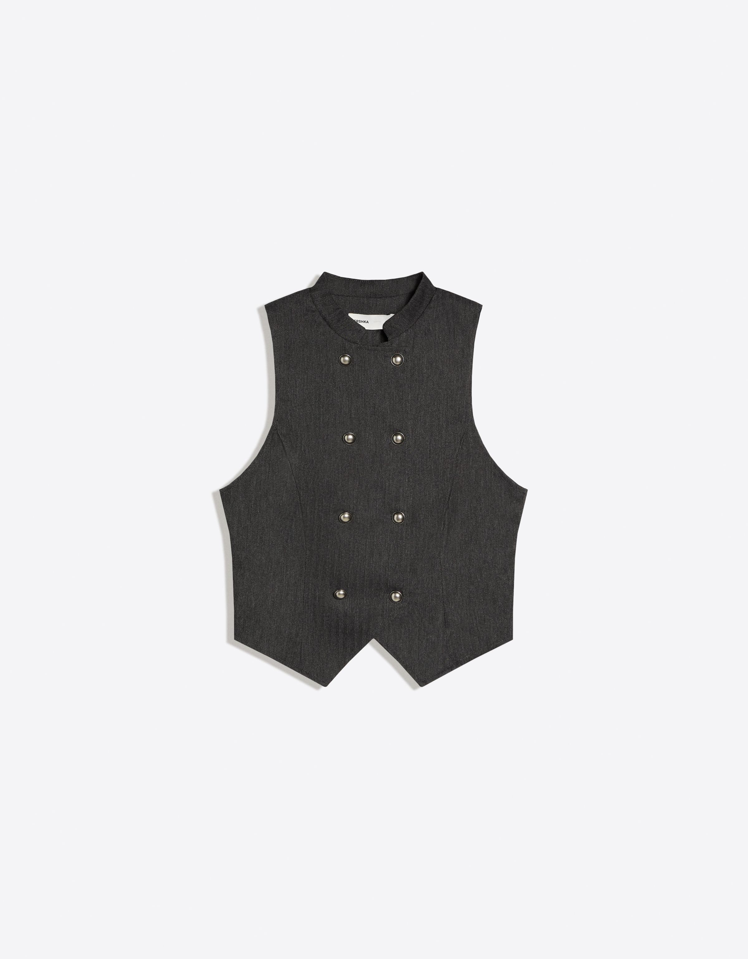 Striped button-up vest — Grey