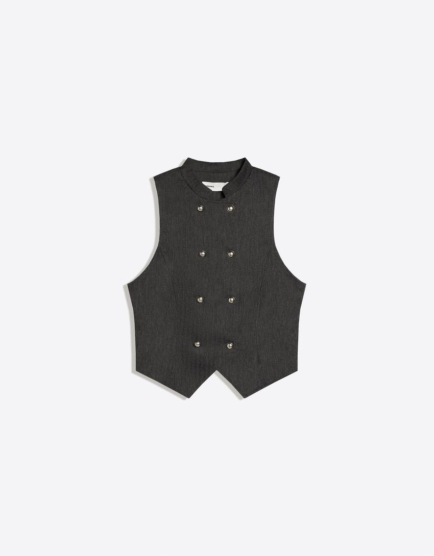Chaleco botones rayas-Gris