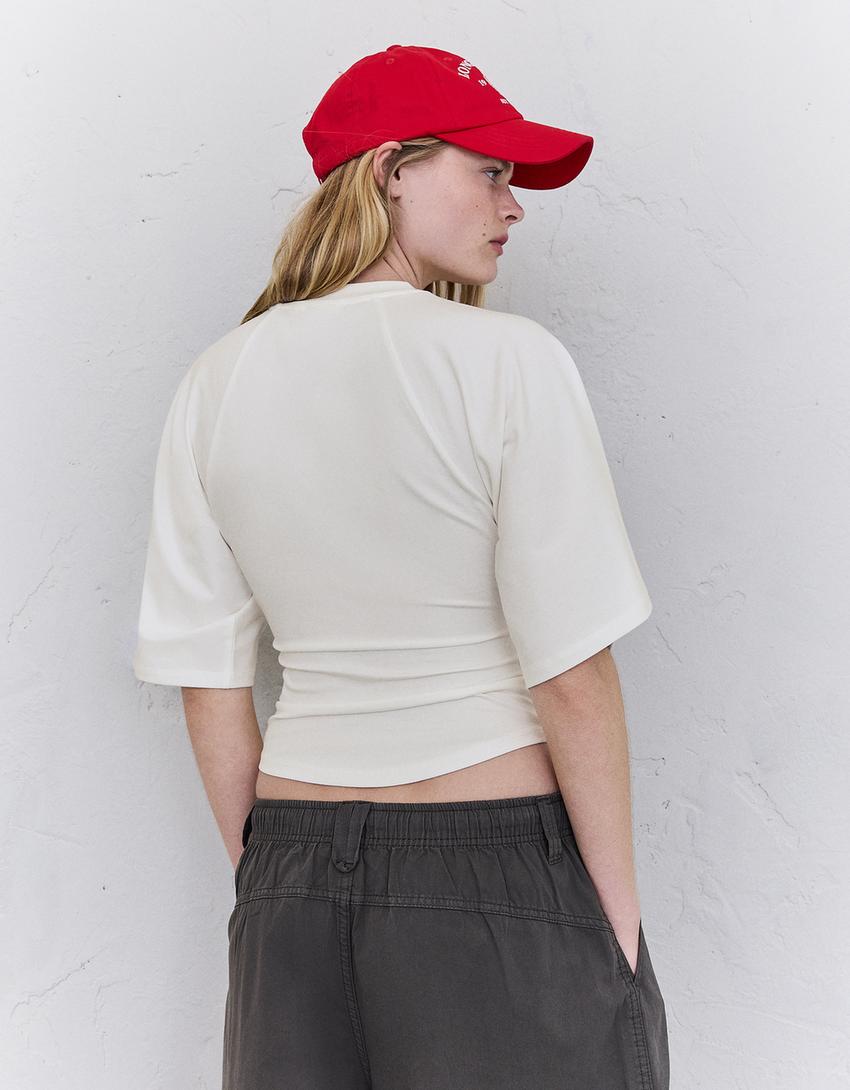 Corset-effect print T-shirt-Off white