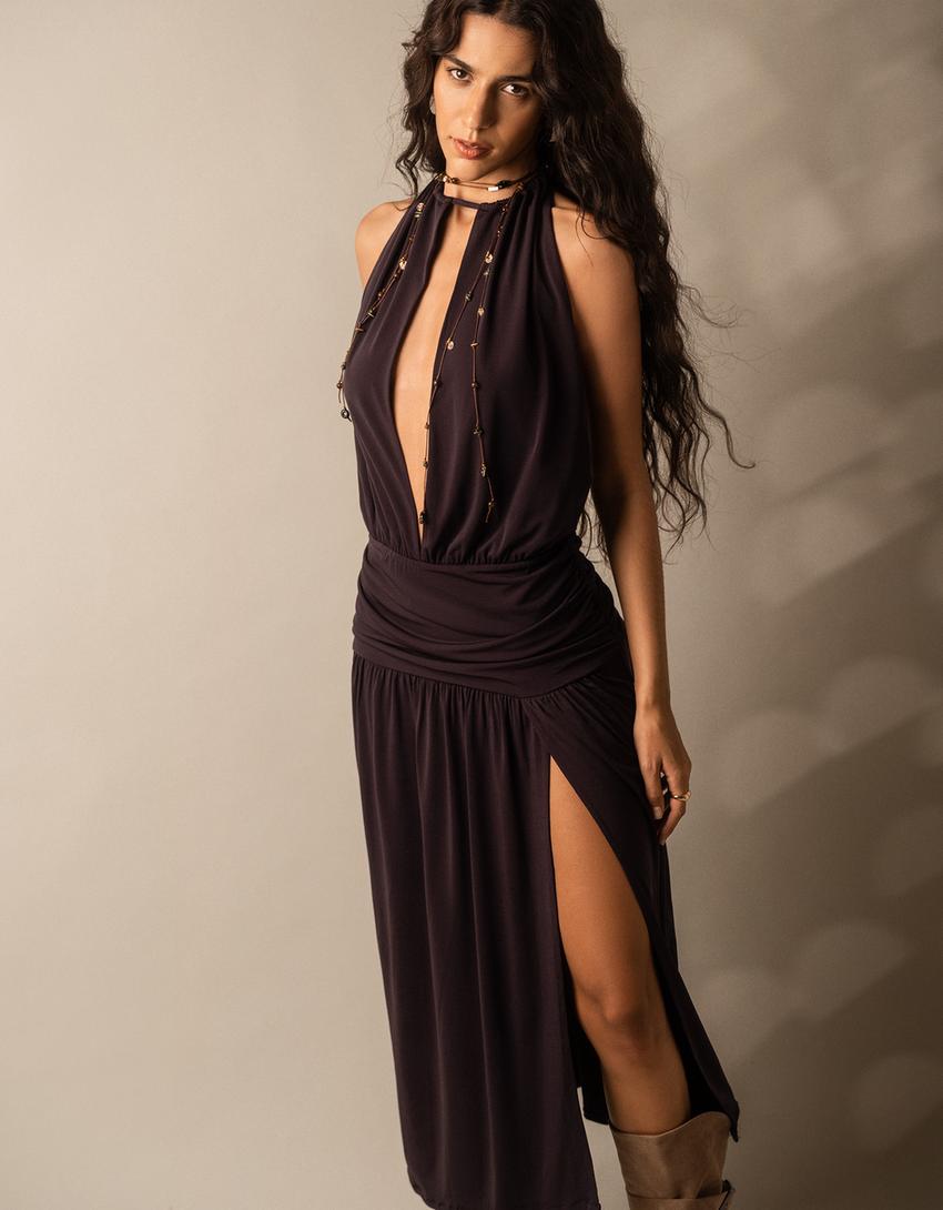 Halter neck midi dress - Women | Bershka Halter neck midi dress - Women | Bershka
