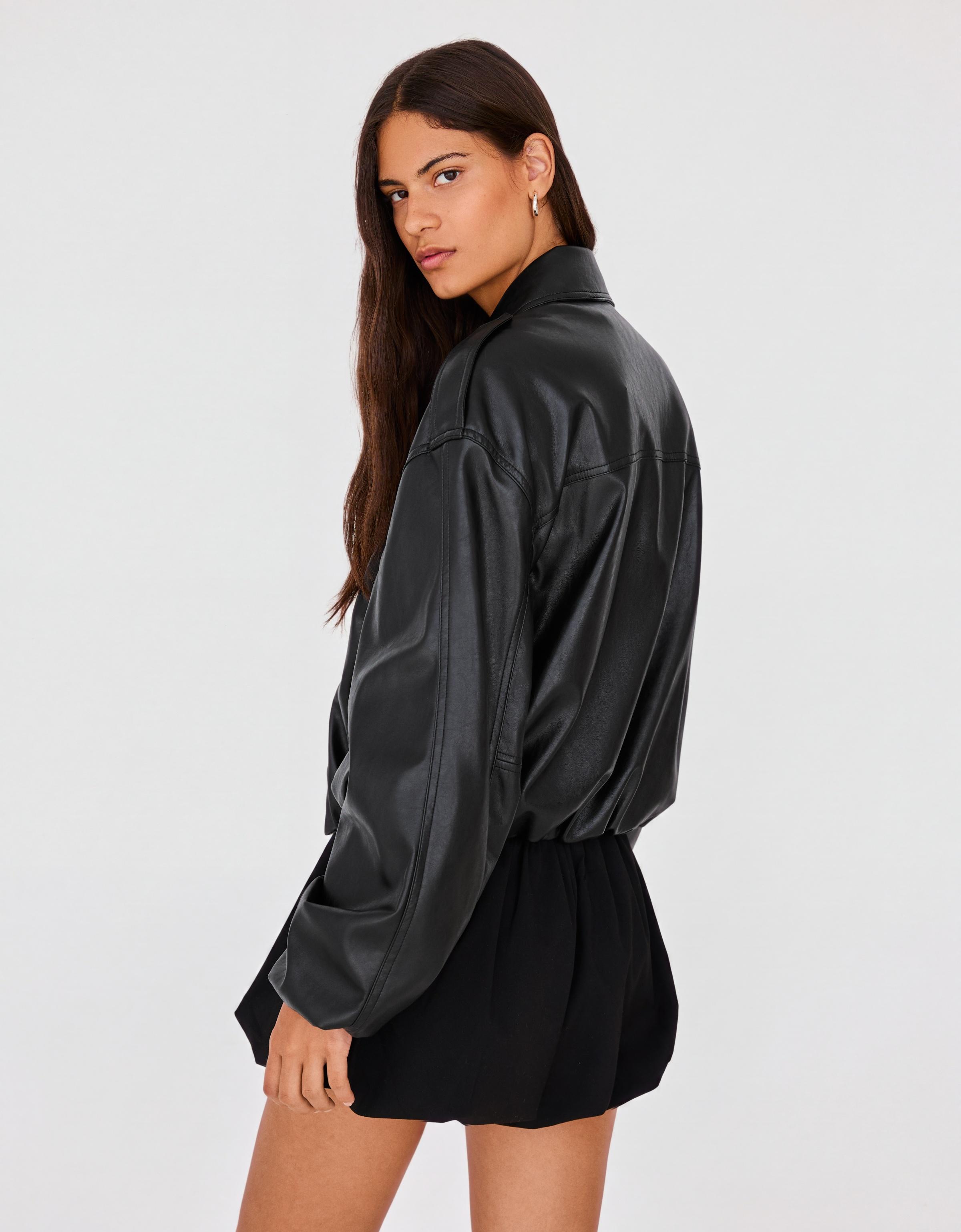 Leather effect puffer jacket — Black