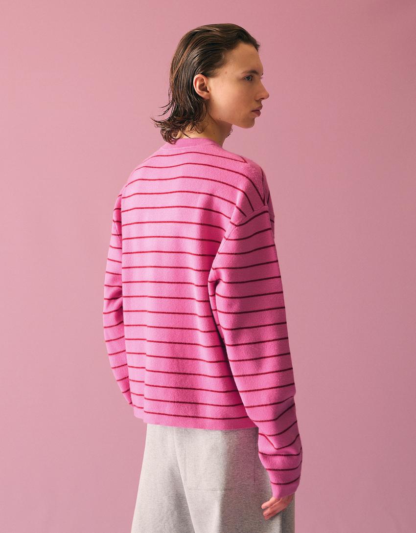 Stripe print jumper-Pink