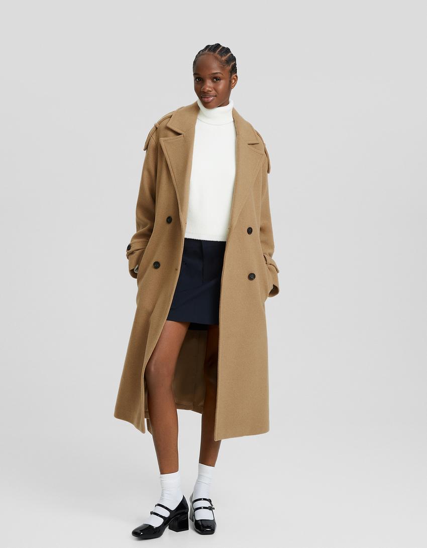Wool blend trench coat-Camel