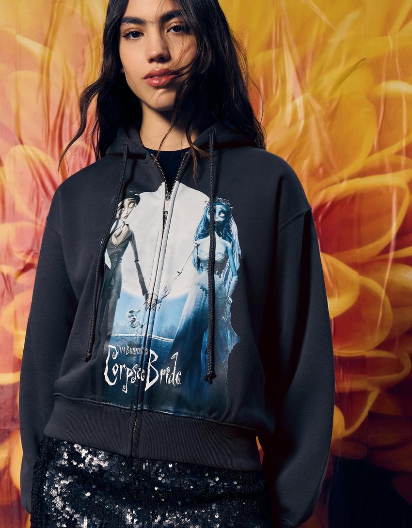 Corpse Bride print hoodie-Dark grey