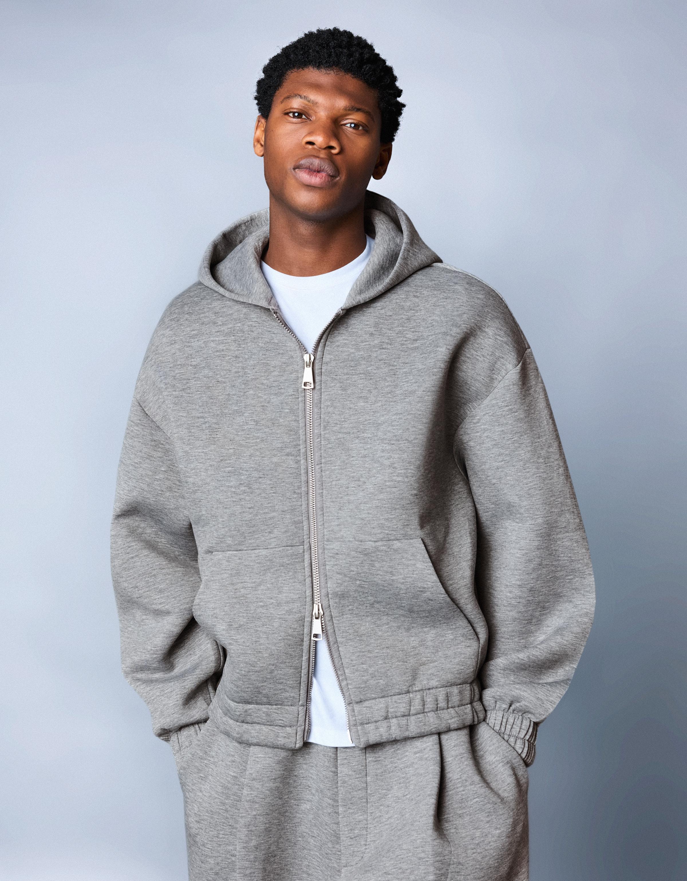 Neoprene effect zip-up hoodie — Grey
