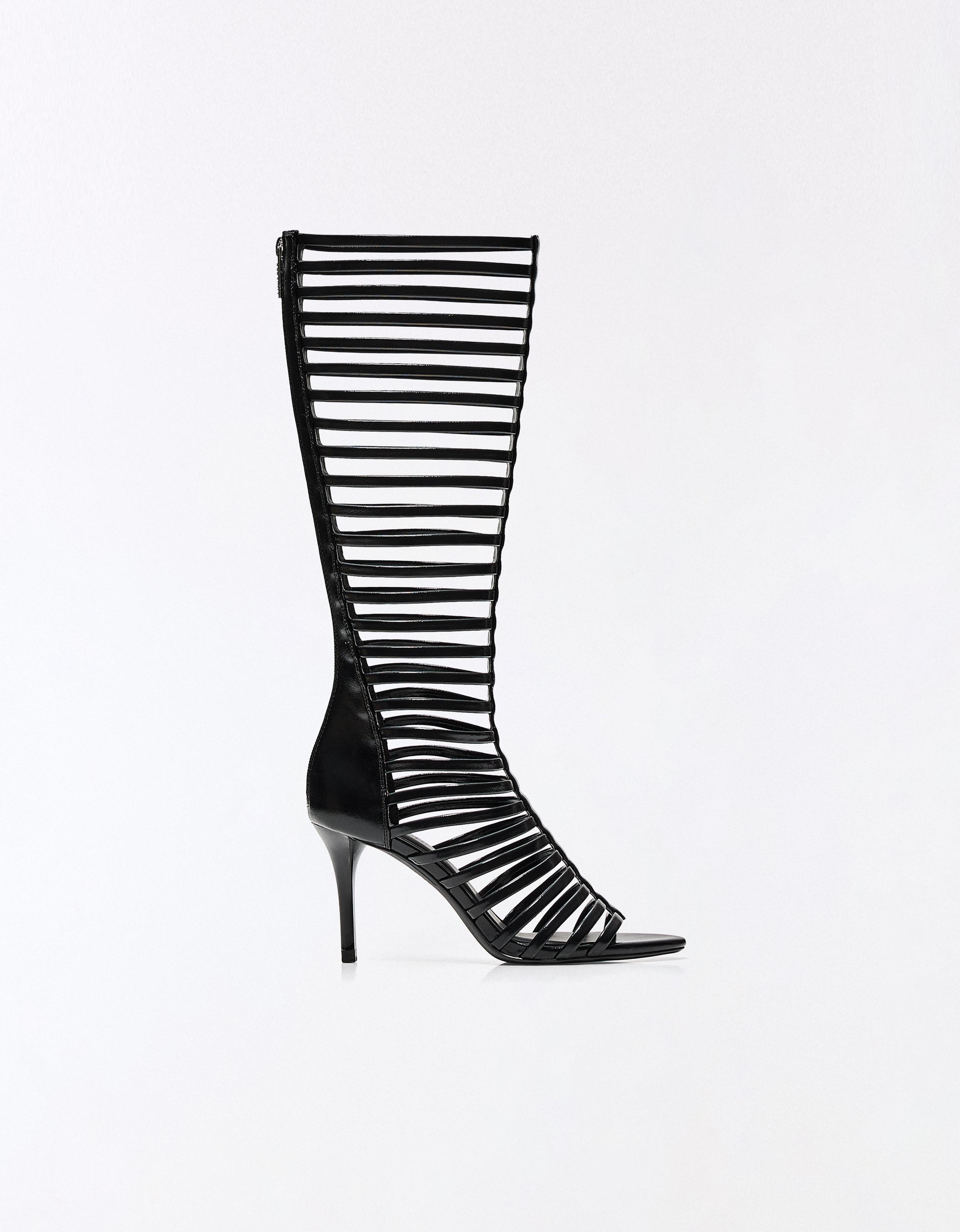 MULTI-STRAP HEELED BOOT SANDALS — BLACK