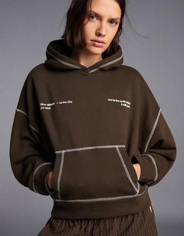Hooded print sweatshirt — Brown 4