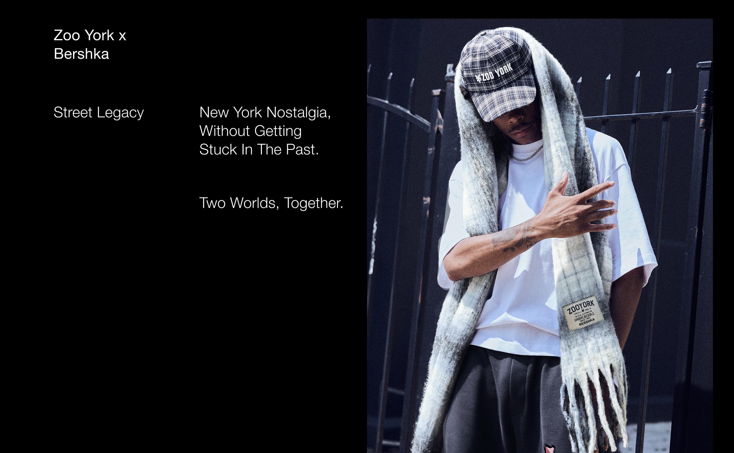 ZOO YORK X BERSHKA embroidered checked scarf — Grey