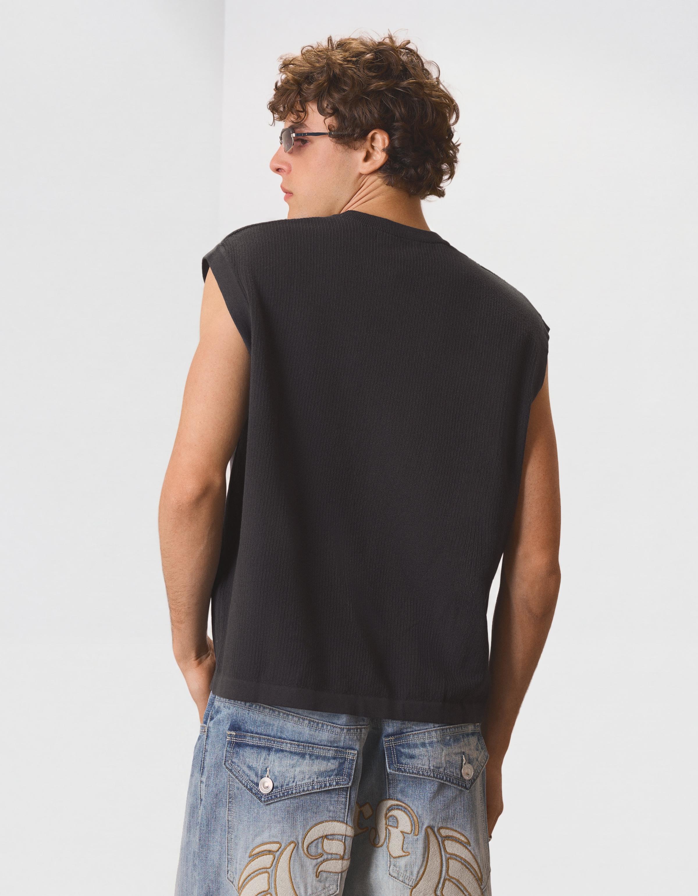 Embroidered sleeveless T-shirt — Black