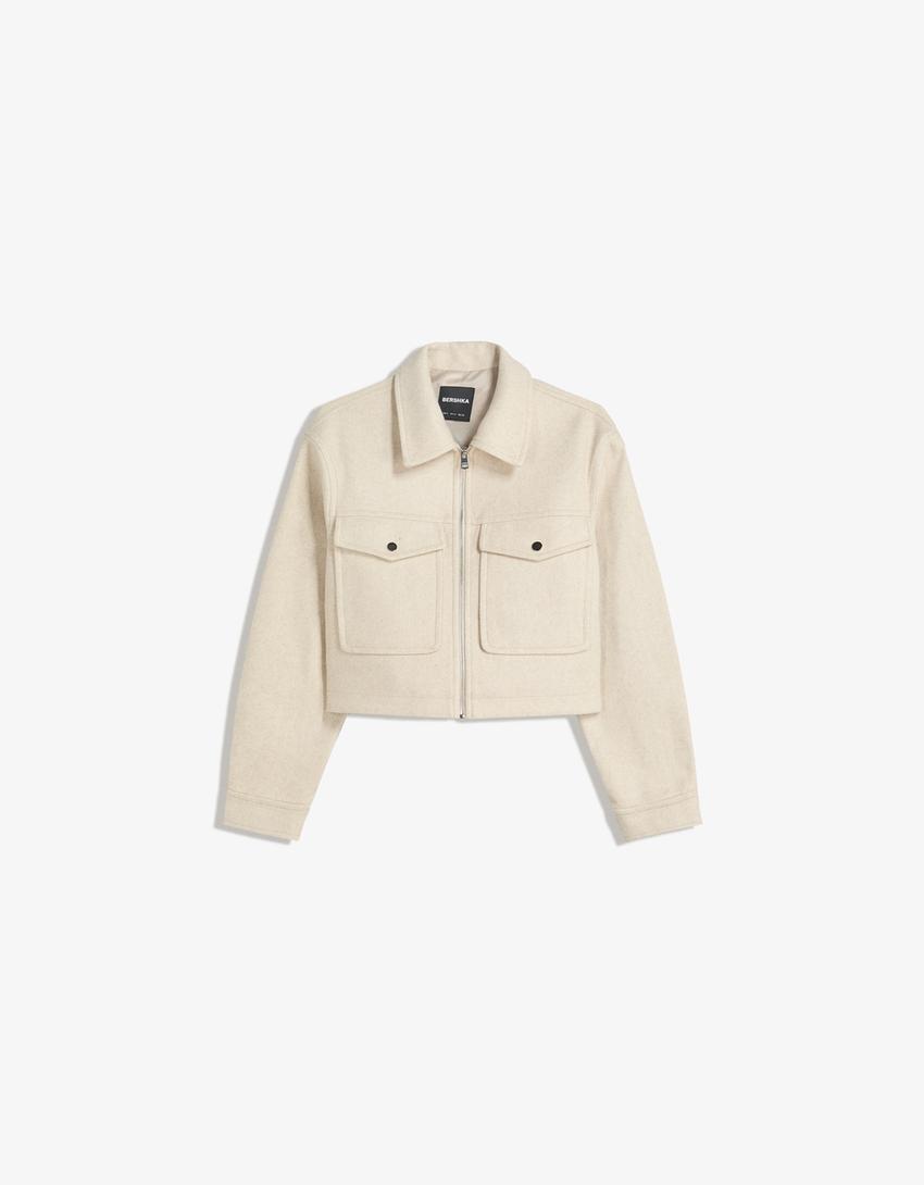 Soft felt texture jacket-Sand