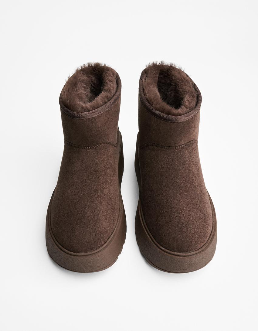 Botine îmblănite cu platformă-Ciocolată