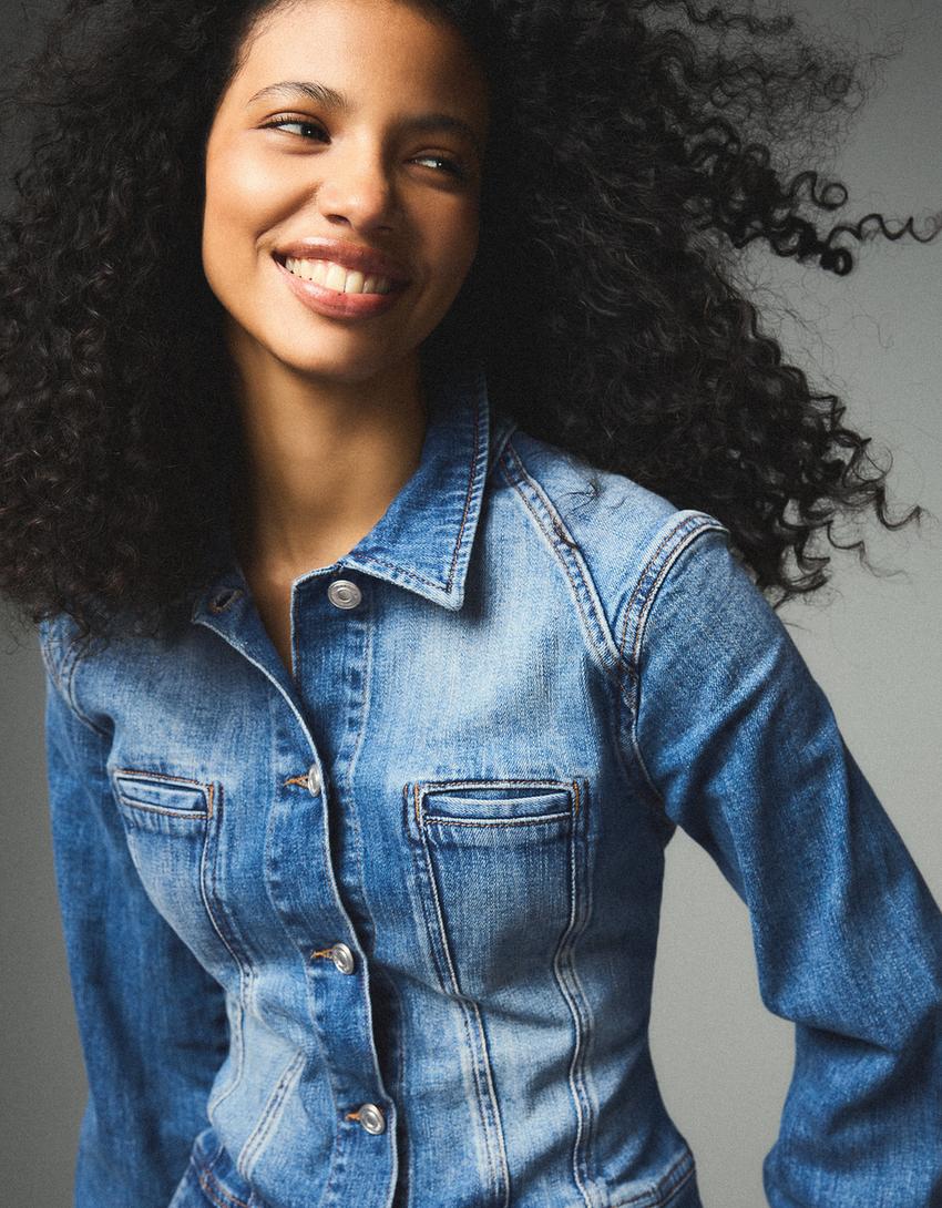 Cropped denim jacket-Light blue