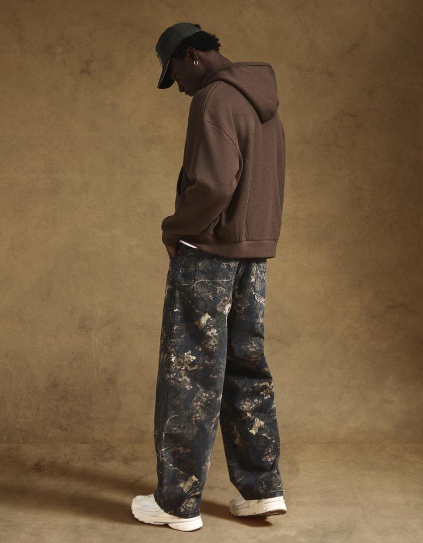 Super baggy printed trousers-Khaki
