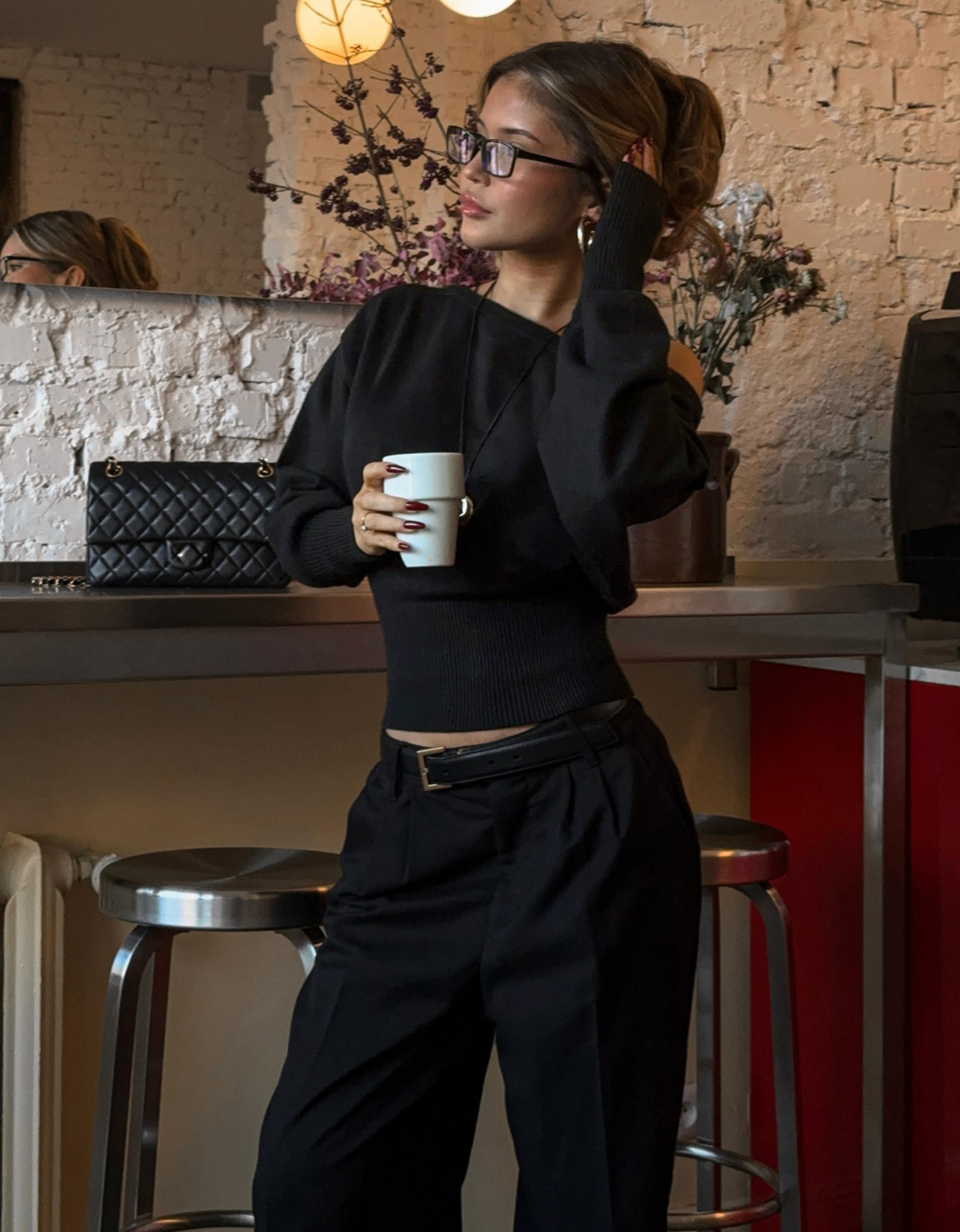 Bershka Pullover Mit Asymmetrischem Rippsaum Damen Xs Schwarz