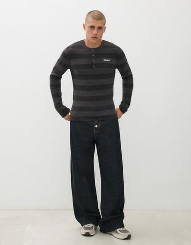 Waffle-knit henley jumper — Dark grey 4