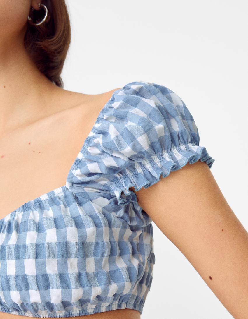 Pötikareli crop top-Mavi-6