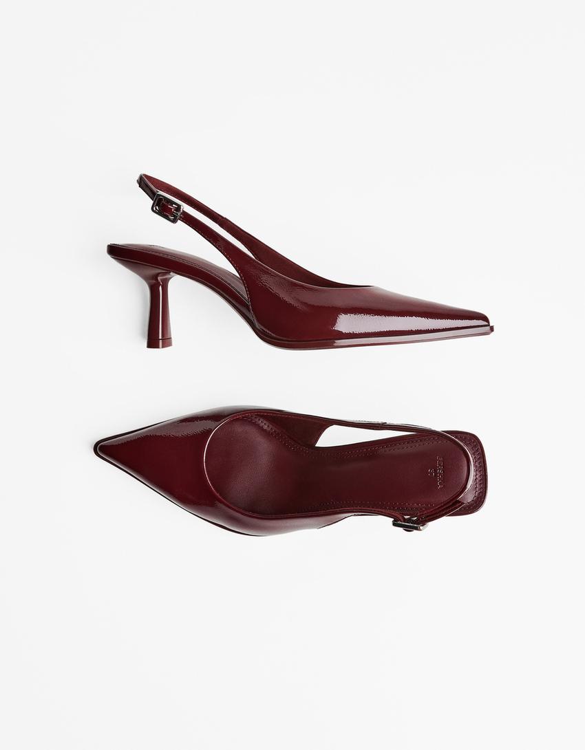 Slingback-sko med kitten-hæl-Granatrød
