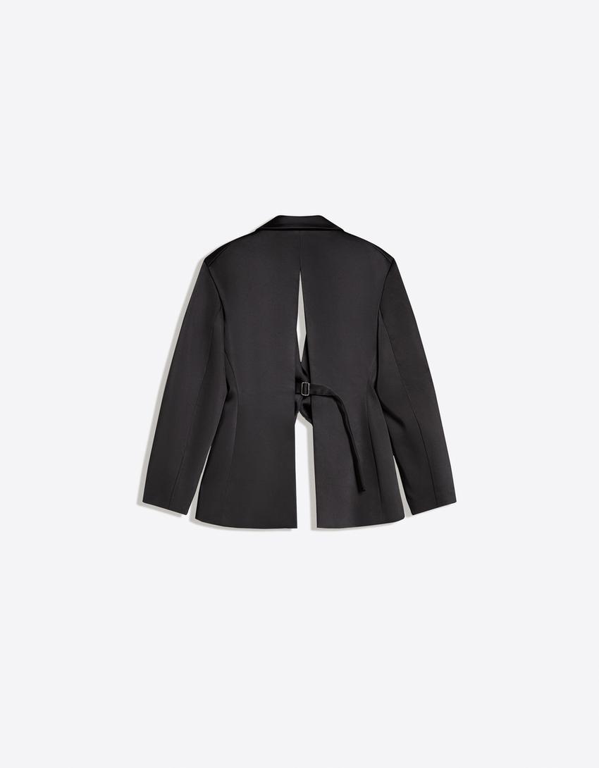 Fitted sateen blazer-Black