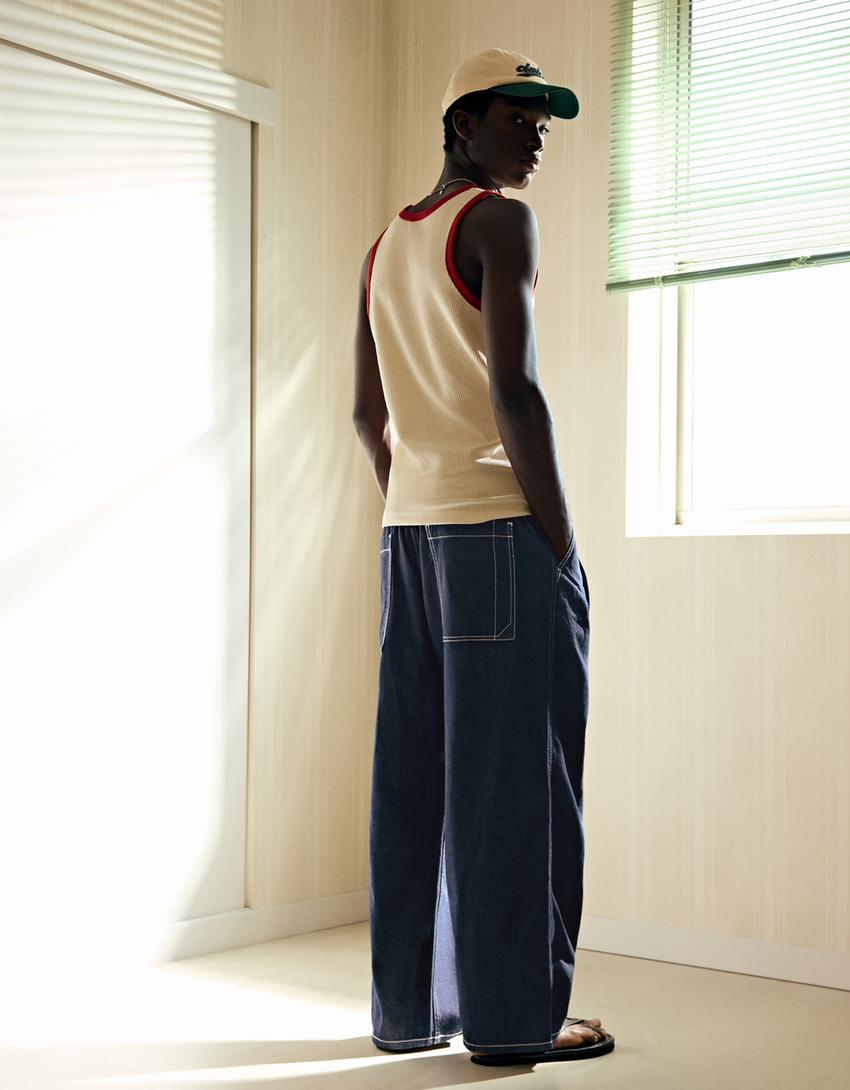 Wide-leg jeans with darts-Navy