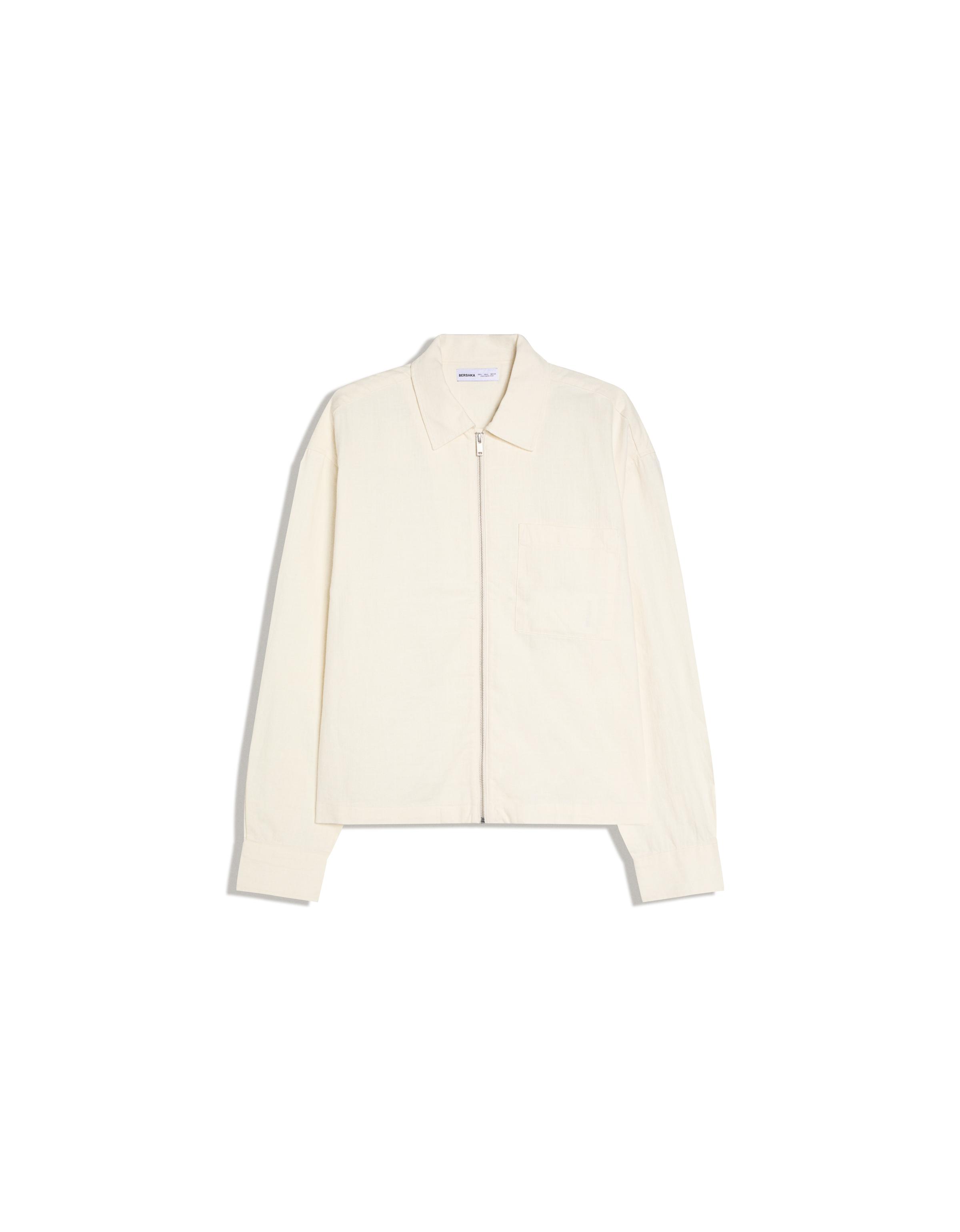 Zip-up overshirt with linen — White