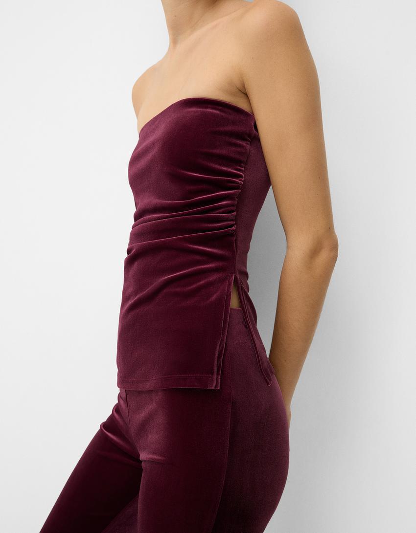 Top bandeau frunces velvet-Burdeos-2